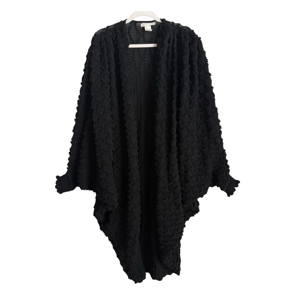 Knits Etc. Ruby DeForest Black Cocoon Cardigan Textured Knit Boho Duster 1X? USA